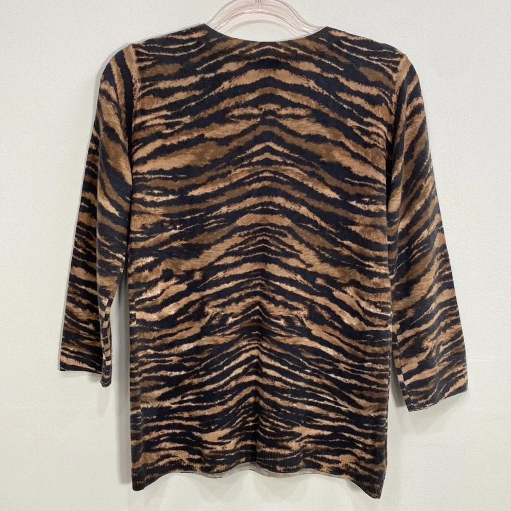 Talbots Pure Cashmere Tiger Print Sweater Women's Medium Black/Brown - Picture 6 of 9